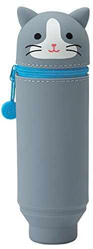 LIHITLAB Kawaii Federmäppchen mit japanischer grauer Katze, für Schule, Büro, Uni, niedlicher Schulbedarf, Tier-Stifthalter, Beutel, Teenager, Mädchen, Künstler, Reise-Kosmetikaufbewahrung (A7712-4)