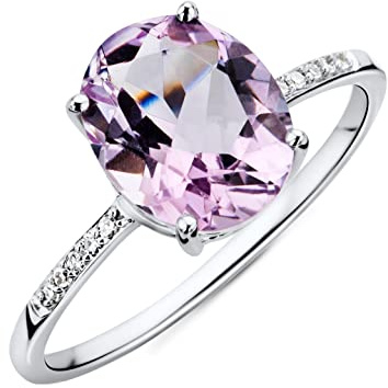 Miore Anello Donna Ametista Rosa con Diamanti taglio Brillante Oro Bianco 9 Kt / 375