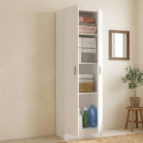 Dmora - Armoire polyvalente à 2 portes Salem, Armoire auxiliaire, Étagère à chaussures avec 3 étagères, Étagère à chaussures haute moderne, 59x37h180 cm, Blanc