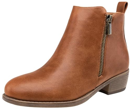 Jeossy Women's Brown Ankle Boots, Classic Low Heeled Short Booties, 905 - Yellow Brown, Size 8 US - Casual Comfortable Boots (DJY905 Yellow Brown 08)