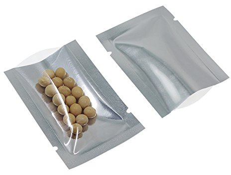 Mylar Foil Open Top vakuum förseglingsbara påsar mat förvaring silver plast förpackning aluminiumfolie påsar med Tear Notch liten provförpackning (200, 10 x 15 cm (3,9 x 5,9 tum))