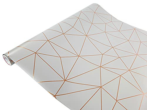 Klebefolie Möbel 67,5x200 cm | Möbelfolie selbstklebend | PVC, wasserfest und zuschneidbar | Klebefolie für Möbel - einfache Renovierung und individuelles Design | Geometrische Muster Gold Hellgrau