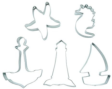 BekkiB 880204-5er Set Maritim - Ausstechformen Segelboot, Leuchtturm, Anker, Seestern, Seepferd - Ausstecher aus Edelstahl für Kekse & Plätzchen