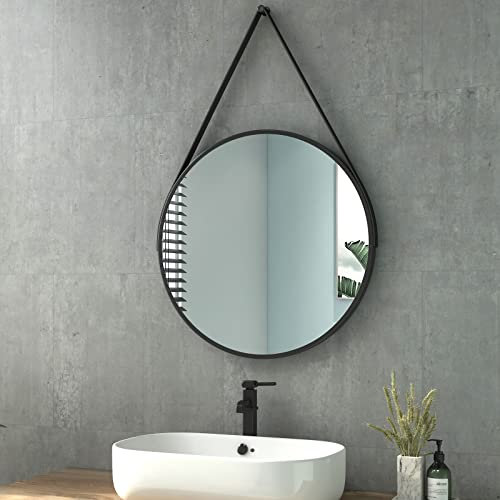 Heilmetz Badspiegel Rund Badezimmerspiegel 60cm Durchmesser Wandspiegel mit Verstellbarem Riemen Wasserdicht IP44