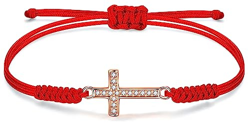 JENDEAR SHINE Bracelet Croix pour Femme, Bracelet Croix Chrétienne en Corde Tressée à la Main, Cadeaux pour Femmes/Mère/épouse/Fille