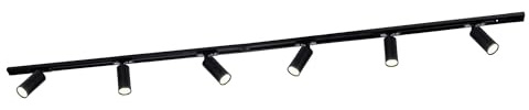 Ledvion - Track Lighting, 2m, 1-Phase, 3W, Including 6 GU10 LED Bulbs, Black, 2700K, 6 Spotlights, Ceiling Lights, gu10 led Bulbs, Kitchen Lights Ceiling, Extendable & Flexible