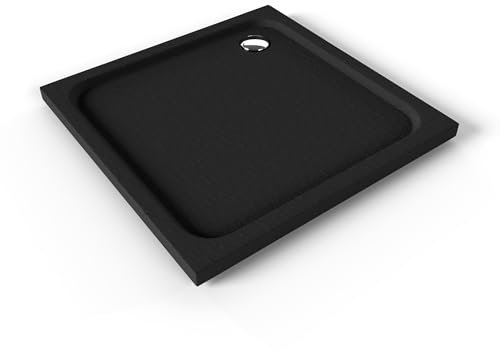 Moments of Glass Plato de ducha Acrílico Shimmer Stone 90x90 cm Negro – Textura Pizarra, Antiderrapante, Antibacteriano, Resistente a agentes químicos – Incluye válvula y rejilla