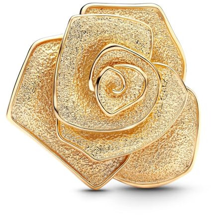 PANDORA Moments 763675C00 Large Blooming Rose Charm Sterling Silver with Gold-Plated Alloy Compatible Moments, Gold, Sterling Silver, No Gemstone