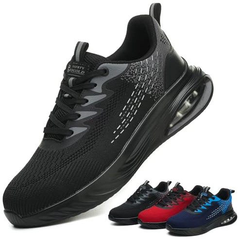 TQGOLD Scarpe Antinfortunistiche Uomo Donna Leggere Scarpe da Lavoro con Punta in Acciaio Antiscivolo Scarpe da Cantiere Scarpe Sicurezza Sportive Traspiranti (Nero,40EU)