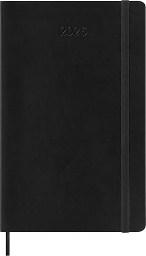 Moleskine Wochenplaner, Wochenagenda 2026 12 Monate mit Platz für Notizen, Deutsche Sprache, mit weichem Einband und Gummibandverschluss, Pocket-Format 9x14 cm, Farbe Schwarz