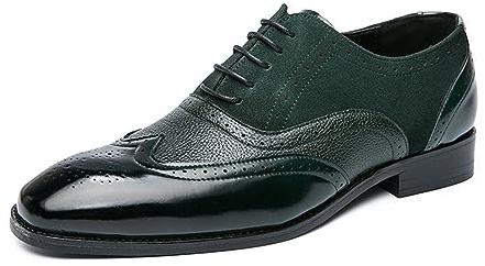 LMUIPMAA Brogue Wingtip Zapatos de Ciudad con Cordones Cuero Hombre Derby Oxford Vintage Punta Puntiaguda Negocios Boda Zapatos,Verde,42 EU