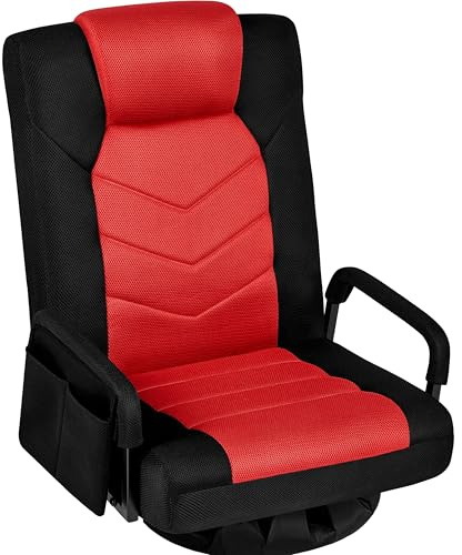 Yaheetech Silla Gaming y Lectura de Suelo Giratoria 360°con Respaldo Reclinable y Bolsillo Lateral para Ver TV, Jugar Videojuegos y Leer Libros (Negro/Rojo)
