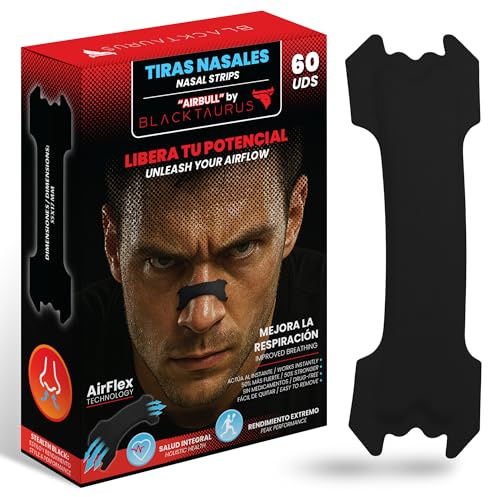 Tiras Nasales Deportivas para Respirar Mejor por la Nariz | Antironquidos para Dormir | Nasal Strips, Maximiza tu Rendimiento y Mejora la Respiración-Tiritas Nariz Respirar BlackTaurus® (Negro)