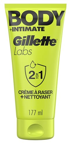 Gillette Labs Body + Intimate Crème à Raser Homme, 177 ml | Nettoyant 2-en-1 pour Le Corps et la Zone Intime, Convient aux Peaux Sensibles, Aloe Vera pour Un Rasage Corporel en Douceur