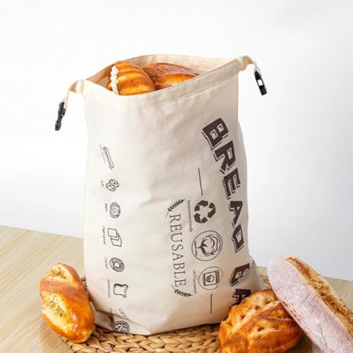 Sacchetti per il Pane, Sacchetti cera d'api per Alimenti con Bottoni, Riutilizzabili tela Cerata per Pane, Sacchetto Pane per una Freschezza Prolungata (Bianco)