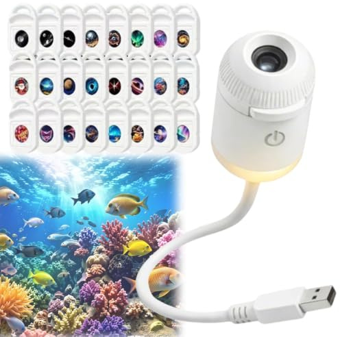 Proyector de luz nocturna holográfico 5D inteligente HD dinámico, proyector de estrellas HD Plug and Play con 24 películas de proyección, USB de 360°, proyectores de galaxia y océano, luz nocturna