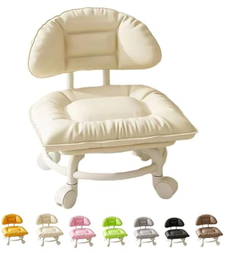 Rolling Low Stool with Backrest, Padded Seat & Silent Casters | 360° Rotating Rollin, PU Material, Relieves Fatigue, High-Elasticity Sponge for Cleaning, Organizing, Gardening Use (E)