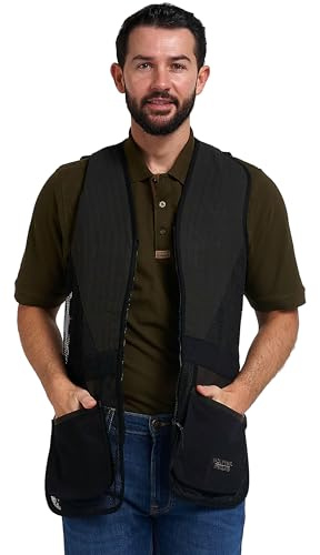 JACK PYKE Men’s Skeet Vest – Clay Pigeon Shooting Waistcoat with Breathable Mesh, Suede Trim & Multi Pockets – Lightweight Outdoor Hunting Jacket, Black Medium
