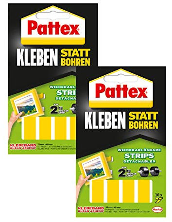 Pattex Kleben statt Bohren Strips, doppelseitiges Klebeband, wieder ablösbar, 10 Stück (2 Packungen, Klebe-strips, 1)