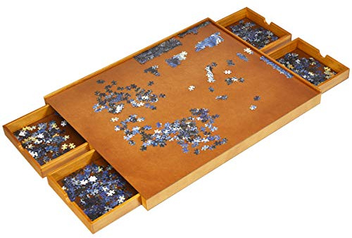 LIFEZEAL Table à Puzzle Classique avec 4 Tiroirs, Planche de Puzzle en Bois 80x65 cm, Plateau de Puzzle avec Surface Lisse pour 1000-1500 Pièces, Peu Encombrante et Rangement Facile