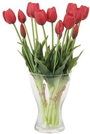 cn-Knight 20 st konstgjorda tulpanblommor, 40 cm Real Touch tulpanstjälkar med falska blad, falska tulpaner och knoppar för heminredning bordsuppsats prydnad bröllopsbukett, röd