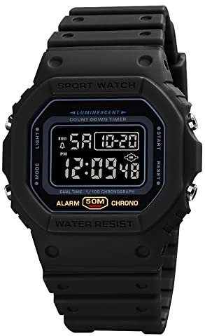 Nicoone Orologio digitale da uomo, retroilluminato, impermeabile, sportivo, resistente agli urti, con sveglia, cronometro, conto alla rovescia