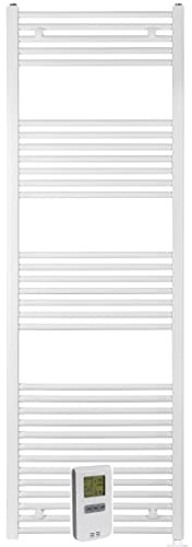 anapont Radiateur de salle de bain électrique 1475 x 500 cm – Blanc droit – Télécommande avec fonction minuterie – Radiateur sèche-serviettes – Chauffage de salle de bain électrique