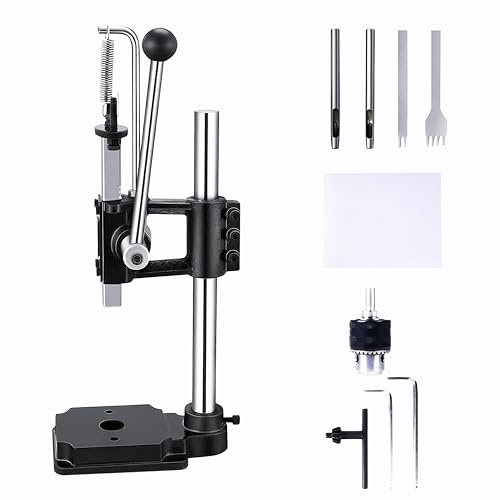 Leather Hole Puncher Industrial Hole Puncher Arbor Press Leathercraft Punching Tools for DIY Leather Craft Punching Holes withPP Plate，1.5-13mm Clamping Chuck，Free Accessorie