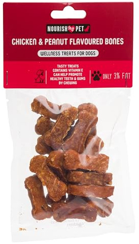 Nourish My Pet by House of Paws Chicken & Peanut Flavoured Bones 100g, Treats for Dogs