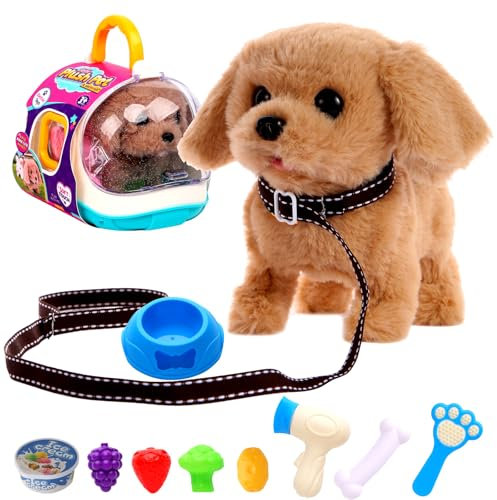 Cemirk Elektronisches Plüsch-Hundespielzeug mit Leine, Interaktiv mit GEH- und Bellgeräuschen, Geschenk für Kinder