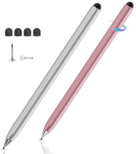 Tablet Stift Für Alle Tablets, DIGIROOT 2-in-1 Drehbarer Tablet Stift Hohe Sensitivität Touchscreen Pen Kompatibel mit IOS/Android/Surface, Silber+Rose Gold
