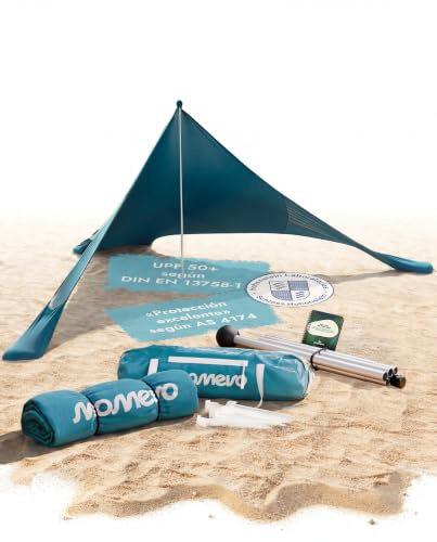 MOMEVO® Tienda de Playa con toldo Solar UPF50+, 2 Personas, Azul Petróleo