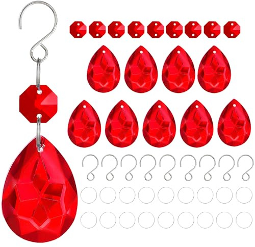 10 Pcs Red Crystal Bauhinia Suncatcher Prisms Chandelier Window Decor | Red Crystal Bauhinia Prisms Suncatcher Pendants 38mm Chandelier Beads Replacement for Window Wedding Party Decor