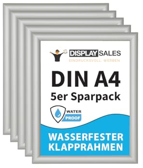 DISPLAY SALES – Set 5 cornici a scatto A4 in alluminio impermeabili | Cornici A4 da parete per esterni resistenti alle intemperie | Cornici per poster 21x30 cm con apertura rapida