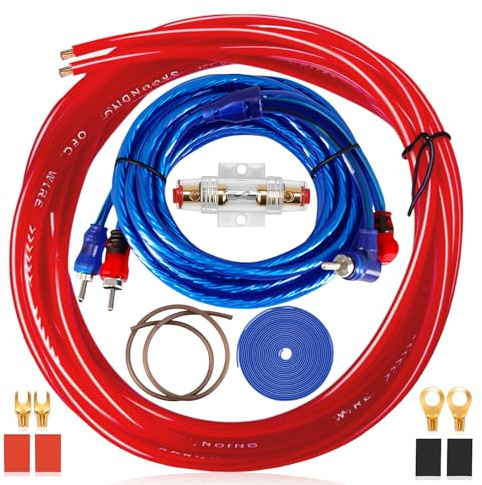 Kabelsatz Subwoofer Auto Kfz Verstärker Kabelsatz Anschluss Set 10GA Subwoofer Kabel Set Car Audio Cable 800w Verstärker Endstufe Kabel Set 4,5 m für Car Audio Wire Stromkabel Endstufen Verbinder