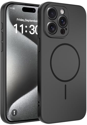 YIBAMI Magnetic for iPhone 15 Pro Max Case(6.7-Inch)-Compatible with MagSafe| Soft Anti-Slip Grip | Phone Lens & Body Drop Protection | Magnetic Silicone Phone Case (Black)