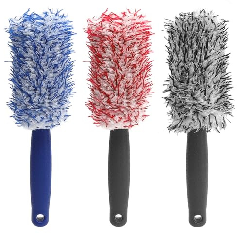 UOCAI Lot de 3 brosses pour jantes de voiture - En microfibre de qualité supérieure - Pour nettoyer les jantes de voiture et de moto