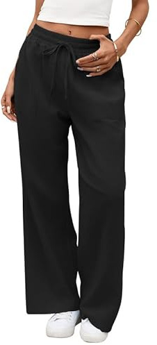CrystErzoix Pantaloni Lino Donna Estivi Leggeri Pantaloni Palazzo Eleganti con Elastico in Vita Pantalone Larghi Fluido Comodi