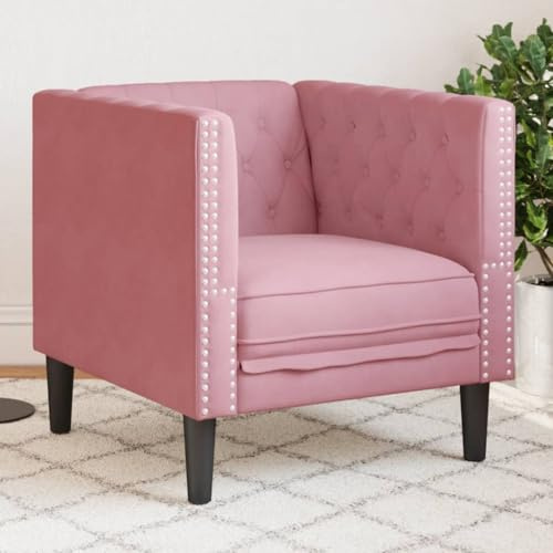 RMIHSJG Chesterfield-Sessel Rosa Samt, Weicher Velours Bezug mit Knopfheftung, Bequemer Clubsessel für Wohnzimmer, Hohe Komfort Polsterung, Stabile Stützbeine, Elegante Sitzmöbel