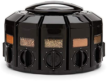 KitchenArt Select-A-Spice - Carrusel de medición automática de especias con 12 compartimentos, color negro, 8.75 x 8.75 x 6 pulgadas