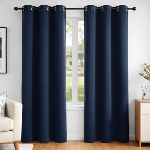 Deconovo Super Soft Window Treatments Ring Top Blackout Curtains Eyelet Curtains for Nursery Navy Blue 42 x 84 Inch 2 Panels