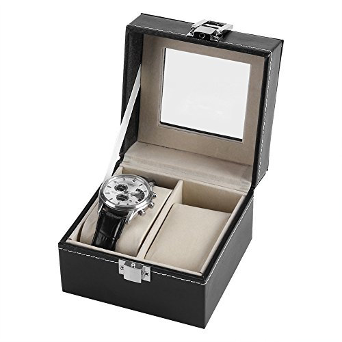 Zetiling Caja de Reloj, 2 Ranuras Negras Cajas de Almacenamiento Reloj de Pulsera, PU Relojes de Cuero Organizador para Hombres Mujeres Regalo Pulsera de Regalo Caja de Joyería