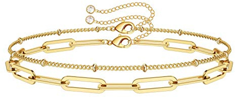 Turandoss 14k-Gold-Plated Bracelets for Women - 14k-Gold-Plated Layering Oval Chain Bracelet Cute Layered Beads Women Jewelry, Mothers Day Birthday Gifts for Women Mom Teacher Girlfriend (Oval & Chain)