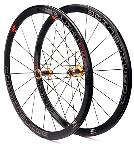 RUJIXU Juego Ruedas Bicicleta Carretera 700c Rueda Bicicleta Carreras Llantas Doble Pared 40mm 8-11 Velocidades Casete Buje Fibra Carbono Rueda Liberación Rápida Freno Llanta 1900g