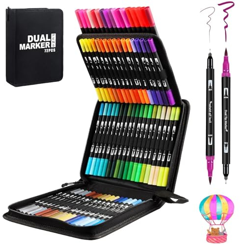 Gelanty Dual Tip Brush Pens Set, 72 Farben Filzstifte Dicke und Dünne Pens Fineliner Set, Aquarell Farben für Handlettering, Bullet Journal, Malbücher, Manga, Kalligraphie Stifte