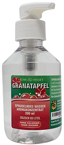 Granatäpplekoncentrat 200 ml resulterar i 100 l kolsyrade vatten | för SodaStream & vattenkokare | utan socker | noll kalori| högkoncentrerad smak 1:500 |+ gratis doseringsdispenser