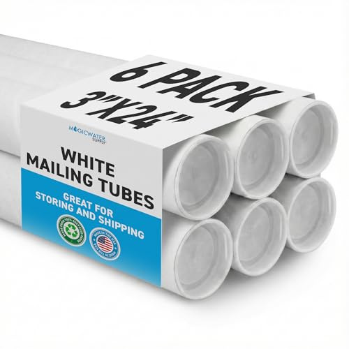 MagicWater Supply Mailing Tube 3 in x 24 in White - 6 Pack - for Shipping and Storage of Posters, Arts, Crafts, and Documents