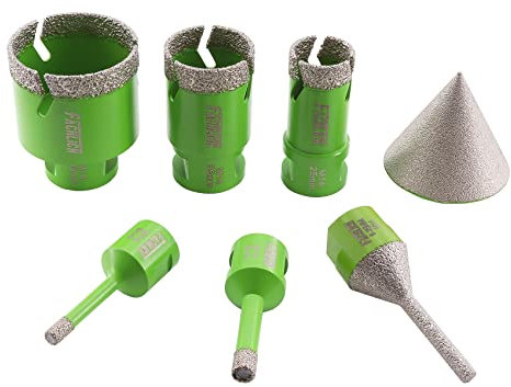 FACHLICH Punte Diamantate 6/8/25/35/50mm+6-25mm 7 Pezzi per Trapano con Alluminio Scatola e 50mm Fresa e Adattatore per Porcellana Piastrella Granito Marmo Taglio a Secco