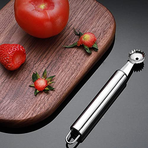 Stainless Steel Strawberry Huller Corer, Tomato Corer Fruit Stem Remover Leaf Remover, Multi-Function Creative Kitchen Tool, Easily Removes Stems from or Hollows Out Fruit