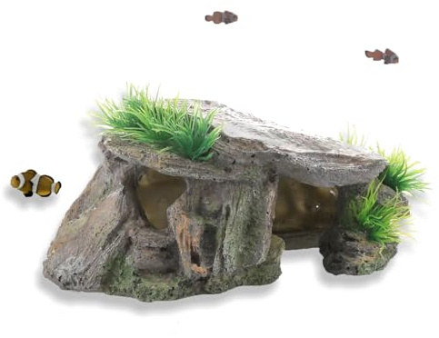 Betta Fish Hideout Cave Aquarium Rock Decor for Small Tank – 5.5 x 2.9 x 2.9 Inches Shelter for Betta Fish Guppies Shrimp with Natural Stone Look Lightweight Resin